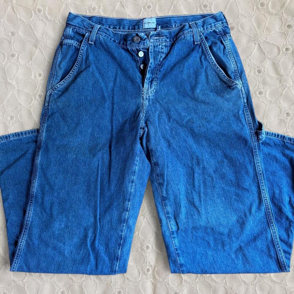 Vintage Y2K Calvin Klein Carpenter Utility Jeans Button Fly Wide Leg Baggy 32"